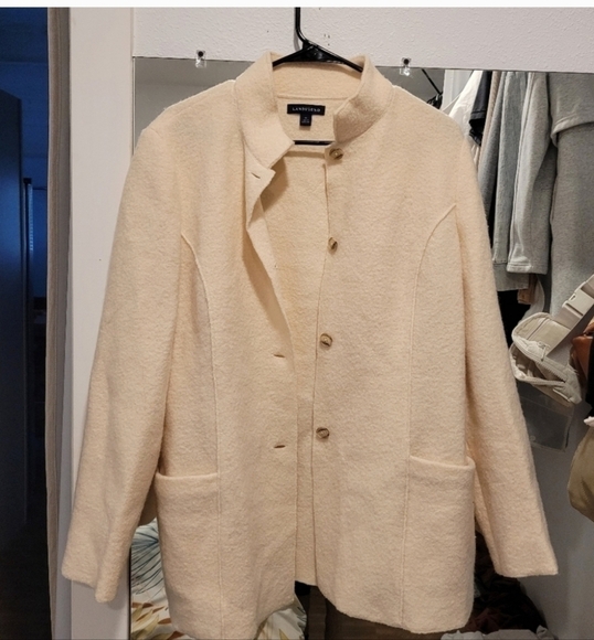 Lands' End Kids Wool Cream Button Up Coat Size 14 - Picture 2 of 7